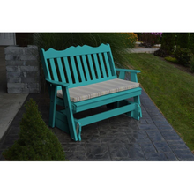 Get ready for the glide of your life. The A & L Furniture Recycled Plastic 5 ft. Royal English Outdoor Glider Loveseat provides you with a picturesque place to perch while gliding ever so smoothly back and forth. This lovely loveseat will add interest to your porch or garden with its decoratively scalloped top and traditional vertical back slats.