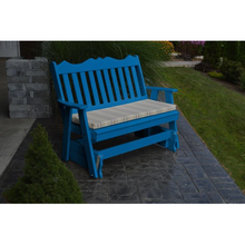 Get ready for the glide of your life. The A & L Furniture Recycled Plastic 5 ft. Royal English Outdoor Glider Loveseat provides you with a picturesque place to perch while gliding ever so smoothly back and forth. This lovely loveseat will add interest to your porch or garden with its decoratively scalloped top and traditional vertical back slats.