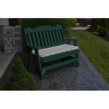 Get ready for the glide of your life. The A & L Furniture Recycled Plastic 5 ft. Royal English Outdoor Glider Loveseat provides you with a picturesque place to perch while gliding ever so smoothly back and forth. This lovely loveseat will add interest to your porch or garden with its decoratively scalloped top and traditional vertical back slats.