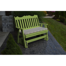 Get ready for the glide of your life. The A & L Furniture Recycled Plastic 5 ft. Royal English Outdoor Glider Loveseat provides you with a picturesque place to perch while gliding ever so smoothly back and forth. This lovely loveseat will add interest to your porch or garden with its decoratively scalloped top and traditional vertical back slats.