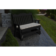 Get ready for the glide of your life. The A & L Furniture Recycled Plastic 5 ft. Royal English Outdoor Glider Loveseat provides you with a picturesque place to perch while gliding ever so smoothly back and forth. This lovely loveseat will add interest to your porch or garden with its decoratively scalloped top and traditional vertical back slats.
