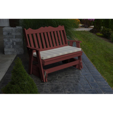 Get ready for the glide of your life. The A & L Furniture Recycled Plastic 5 ft. Royal English Outdoor Glider Loveseat provides you with a picturesque place to perch while gliding ever so smoothly back and forth. This lovely loveseat will add interest to your porch or garden with its decoratively scalloped top and traditional vertical back slats.