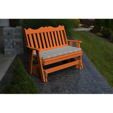 Get ready for the glide of your life. The A & L Furniture Recycled Plastic 5 ft. Royal English Outdoor Glider Loveseat provides you with a picturesque place to perch while gliding ever so smoothly back and forth. This lovely loveseat will add interest to your porch or garden with its decoratively scalloped top and traditional vertical back slats.