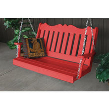 This Elegant Traditional Royal English 5' Porch Swing has details that make it an exceptional swing for your home. The unique top rail that is made with a scalloped design makes it perfect for your porch. This durable swing comes with stainless steel chains that will not rust and you can adjust them to whatever height you would like.