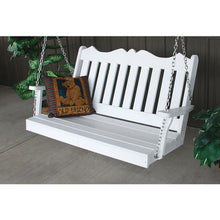 This Elegant Traditional Royal English 5' Porch Swing has details that make it an exceptional swing for your home. The unique top rail that is made with a scalloped design makes it perfect for your porch. This durable swing comes with stainless steel chains that will not rust and you can adjust them to whatever height you would like.