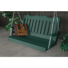 This Elegant Traditional Royal English 5' Porch Swing has details that make it an exceptional swing for your home. The unique top rail that is made with a scalloped design makes it perfect for your porch. This durable swing comes with stainless steel chains that will not rust and you can adjust them to whatever height you would like.