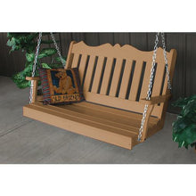 This Elegant Traditional Royal English 5' Porch Swing has details that make it an exceptional swing for your home. The unique top rail that is made with a scalloped design makes it perfect for your porch. This durable swing comes with stainless steel chains that will not rust and you can adjust them to whatever height you would like.