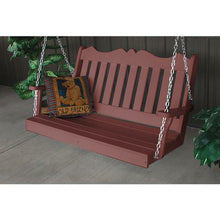 This Elegant Traditional Royal English 5' Porch Swing has details that make it an exceptional swing for your home. The unique top rail that is made with a scalloped design makes it perfect for your porch. This durable swing comes with stainless steel chains that will not rust and you can adjust them to whatever height you would like.
