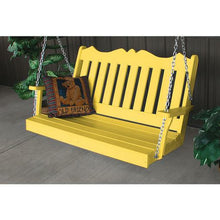 This Elegant Traditional Royal English 5' Porch Swing has details that make it an exceptional swing for your home. The unique top rail that is made with a scalloped design makes it perfect for your porch. This durable swing comes with stainless steel chains that will not rust and you can adjust them to whatever height you would like.