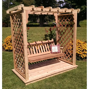 5 Foot Wide Covington Cedar Arbor with Deck and Swing by A&L Furniture