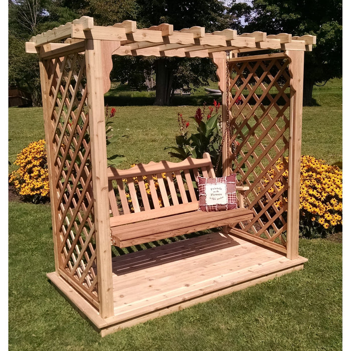 6 Foot Wide Covington Cedar Arbor with Deck and Swing by A&L Furniture