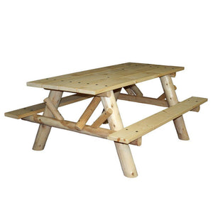 Lakeland Mills 6 Foot Log Picnic Table with Attached Benches