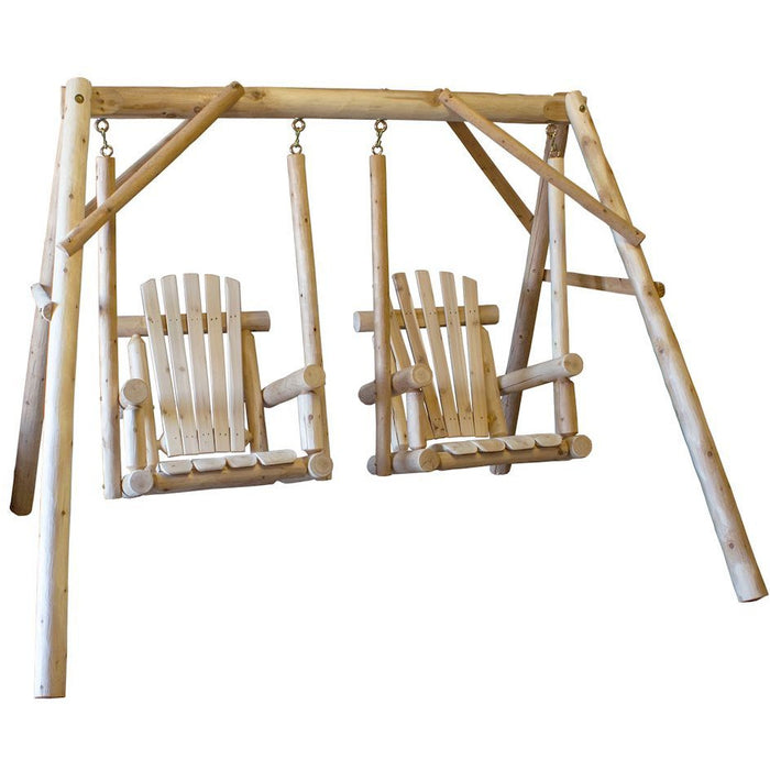 Lakeland Mills Double Chair Cedar Log Yard Swing - Swing Chairs Direct