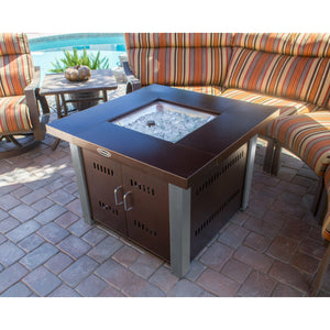 Hammered Bronze Square Fire Pit with Stainless Steel Legs and Lid - 01
