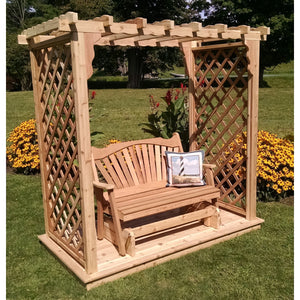5 Foot Wide Covington Cedar Arbor with Deck and Glider by A&L Furniture