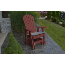 SHOWN CUSHIONS SOLD SEPARATELY  Made from recycled plastic materials Adirondack themed backrest is a time tested design. Single-seat glider features smooth gliding motion. Amish craftsmen pay great attention to each detail HDPE Poly is low maintenance Sturdy outdoor furniture durable for all seasons Stainless steel hardware