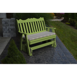 Get ready for the glide of your life. The A & L Furniture Recycled Plastic 5 ft. Royal English Outdoor Glider Loveseat provides you with a picturesque place to perch while gliding ever so smoothly back and forth. This lovely loveseat will add interest to your porch or garden with its decoratively scalloped top and traditional vertical back slats. 