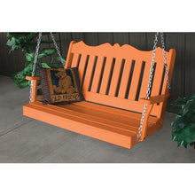 This Elegant Traditional Royal English 5' Porch Swing has details that make it an exceptional swing for your home. The unique top rail that is made with a scalloped design makes it perfect for your porch. This durable swing comes with stainless steel chains that will not rust and you can adjust them to whatever height you would like. 