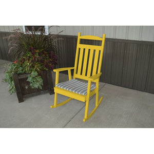 High-quality, knot-free yellow pine for long-lasting durability Classic porch rocking chair styling Woodworkers select each piece of wood for its grain and other individual characteristics Available in stunning paint colors or beautiful stains 100% acrylic exterior paint resists peeling and flaking Stained with Natural-Kote, a soy-based wood stain that will rejuvenate, preserve and protect your furniture