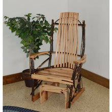 Overall Dimensions: 27W x 26D x 47H in. Inside Seat Dimensions: 20W x 19D x 17H in.  Back Dimensions: 30H in. Weight: 45 lbs Glider Rocker Weight: Capacity 300 lbs. Smooth Gliding Motion This single glider adds some rustic charm to your home Made with real hickory sticks and rustic hickory slats and arms Hickory sticks are steamed and hand bent to give each piece its own unique look & character